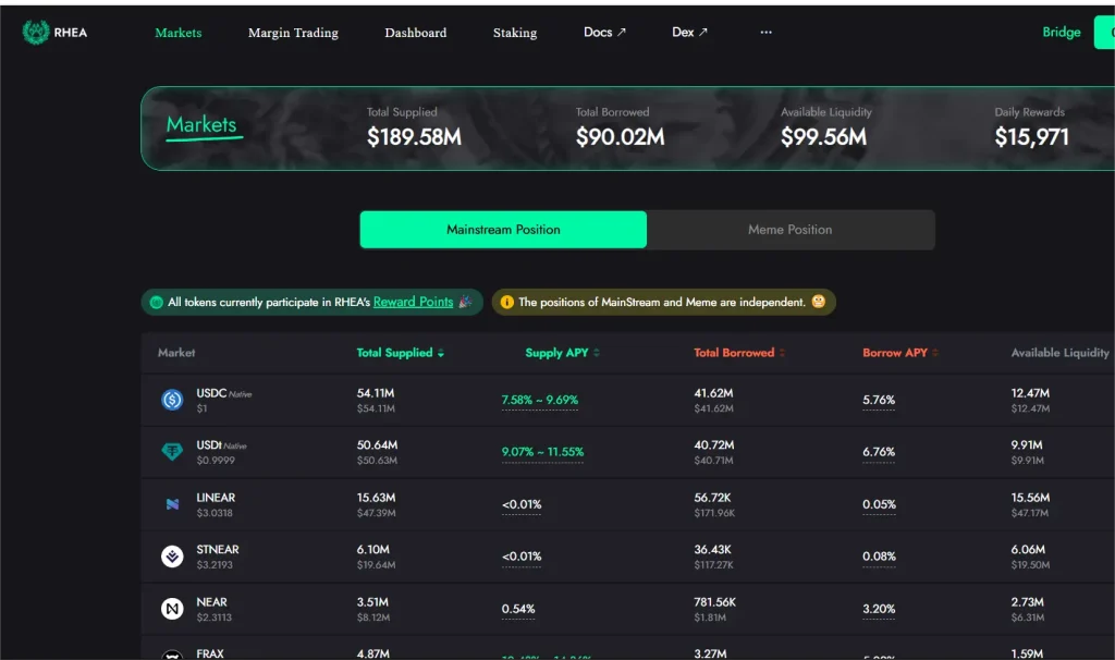 Rhea-finance-Airdrop-Lending-Page